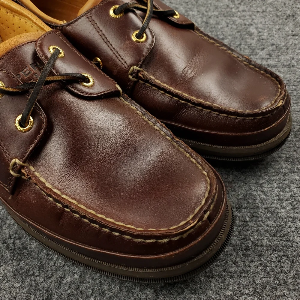 Sperry Top Sider Gold Cup Collection Boat Shoes Mens 9 Dark Brown Deerskin 2 Eye